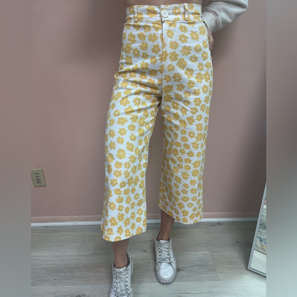 Floral Yellow and White Pants